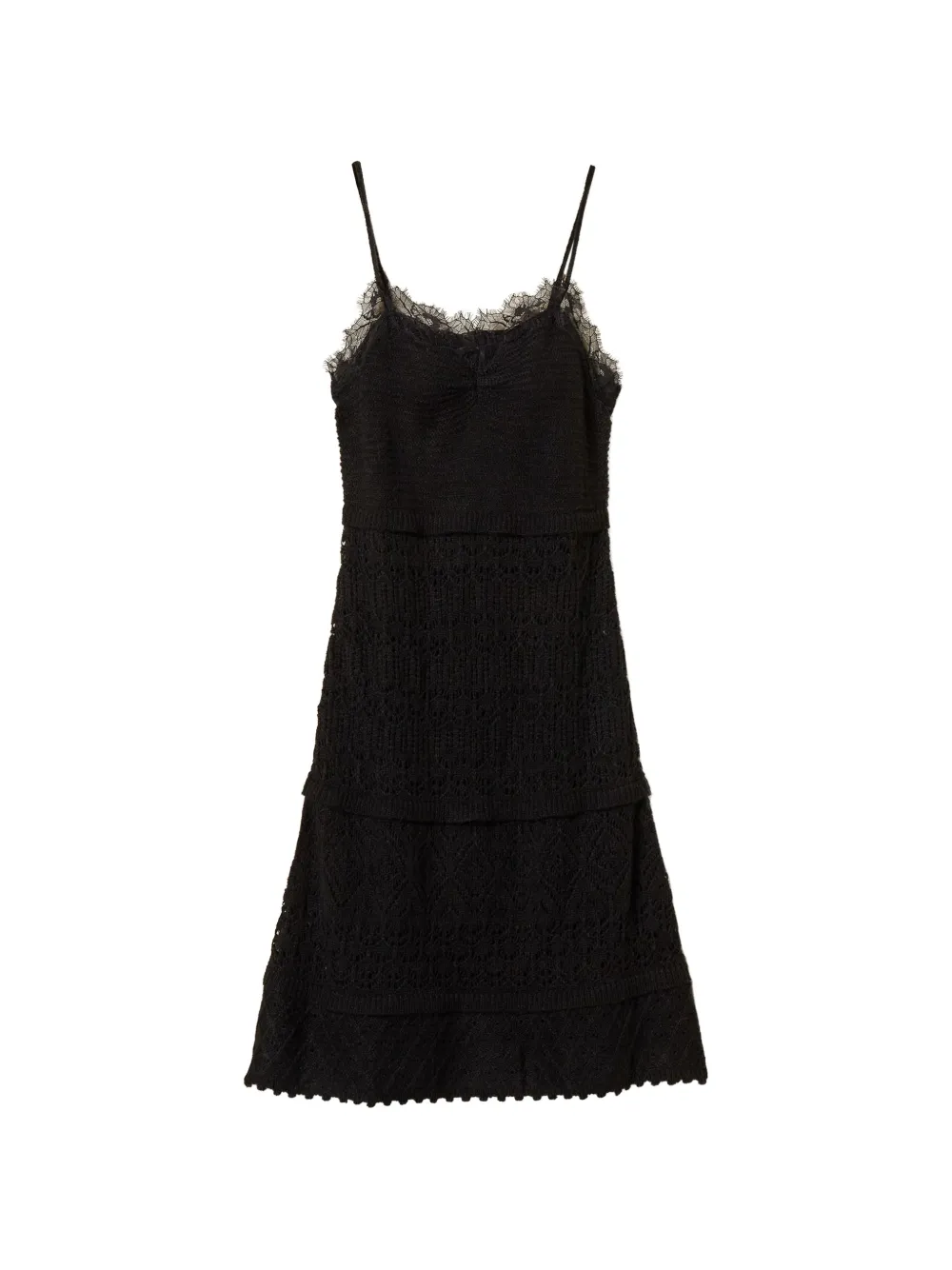TWINSET Gerecycled gebreide maxi-jurk met kant Zwart