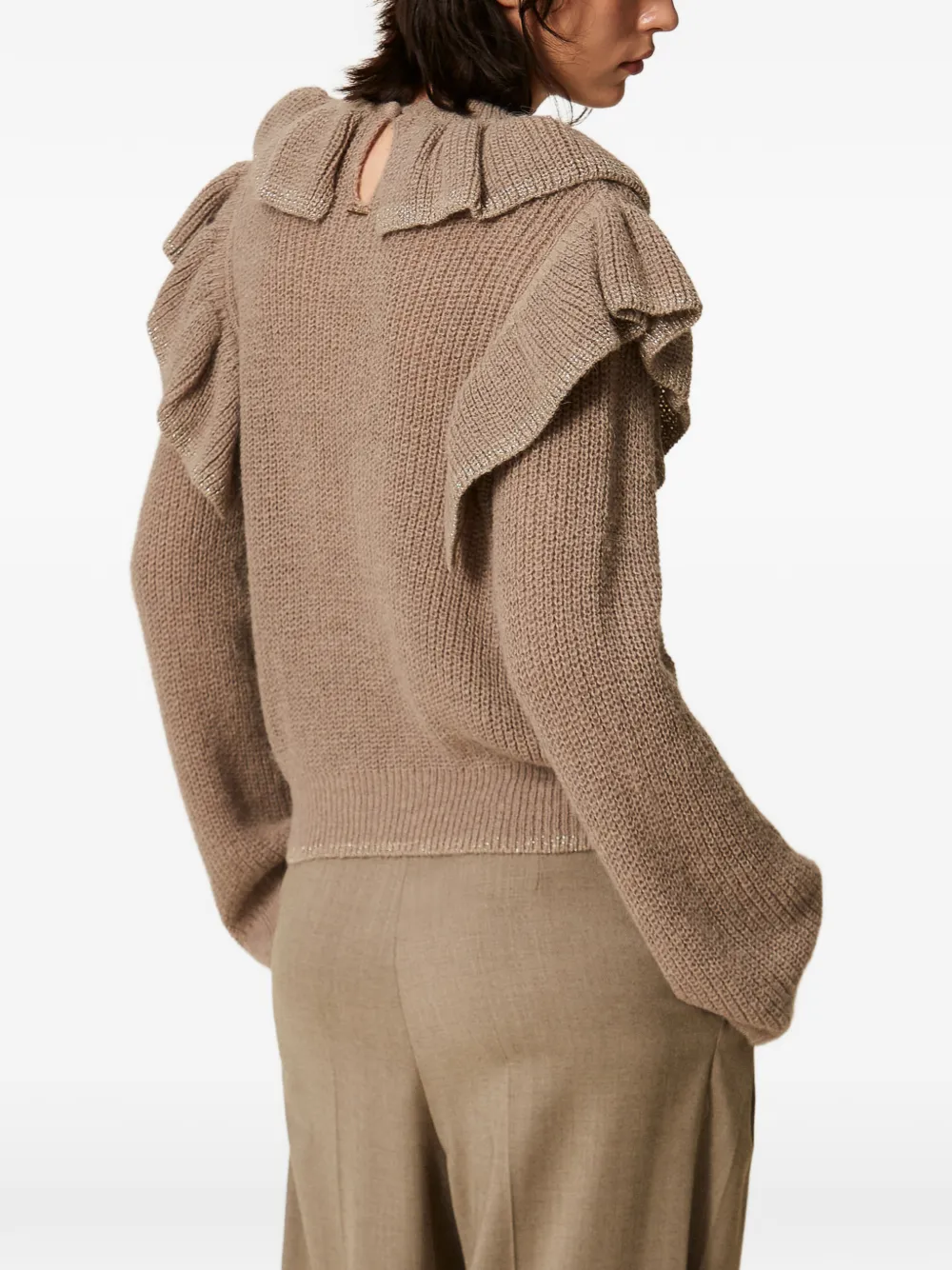 TWINSET jumper with lurex yarn and ruffles Beige