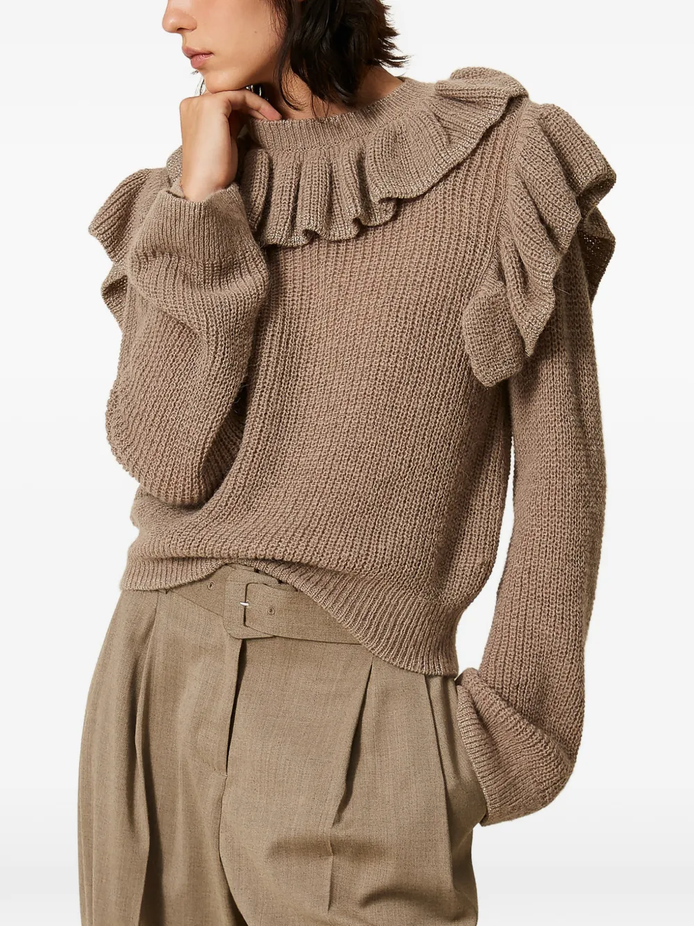 TWINSET jumper with lurex yarn and ruffles Beige