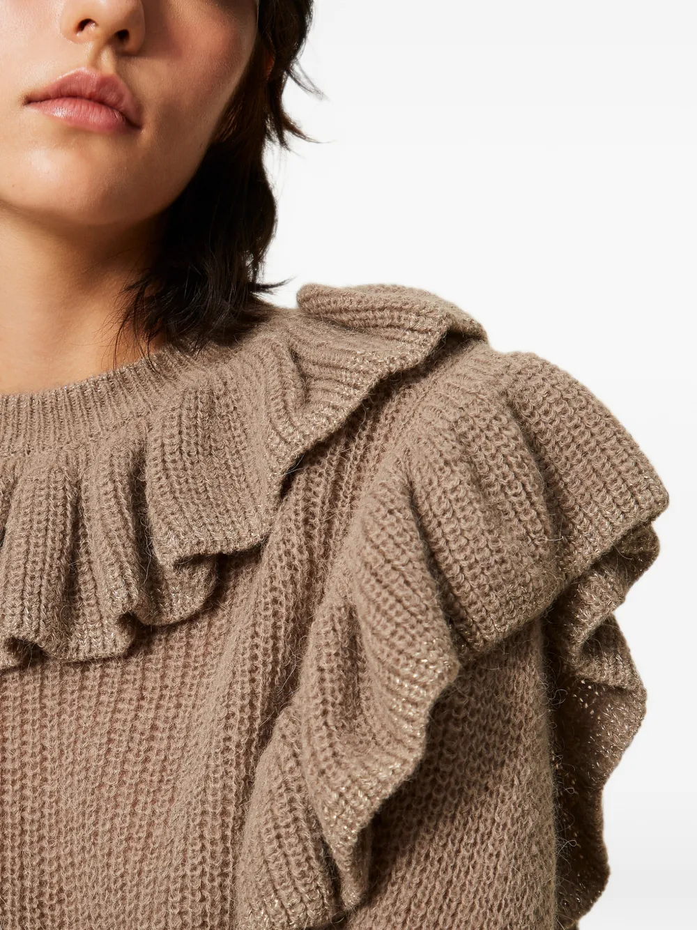 TWINSET jumper with lurex yarn and ruffles Beige