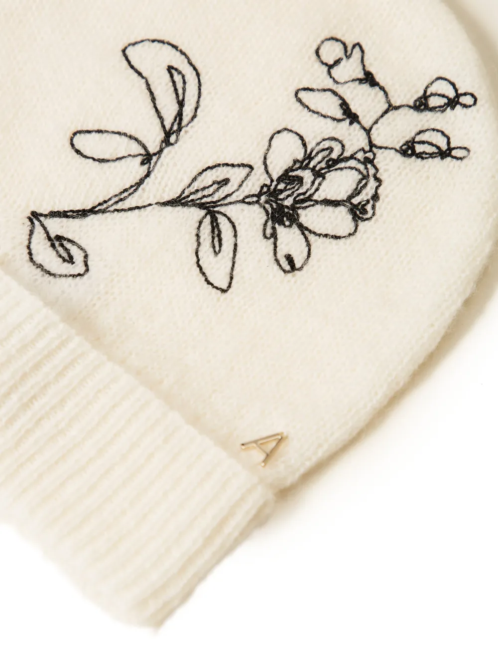 TWINSET Gebreide muts met geborduurde bloemen Beige