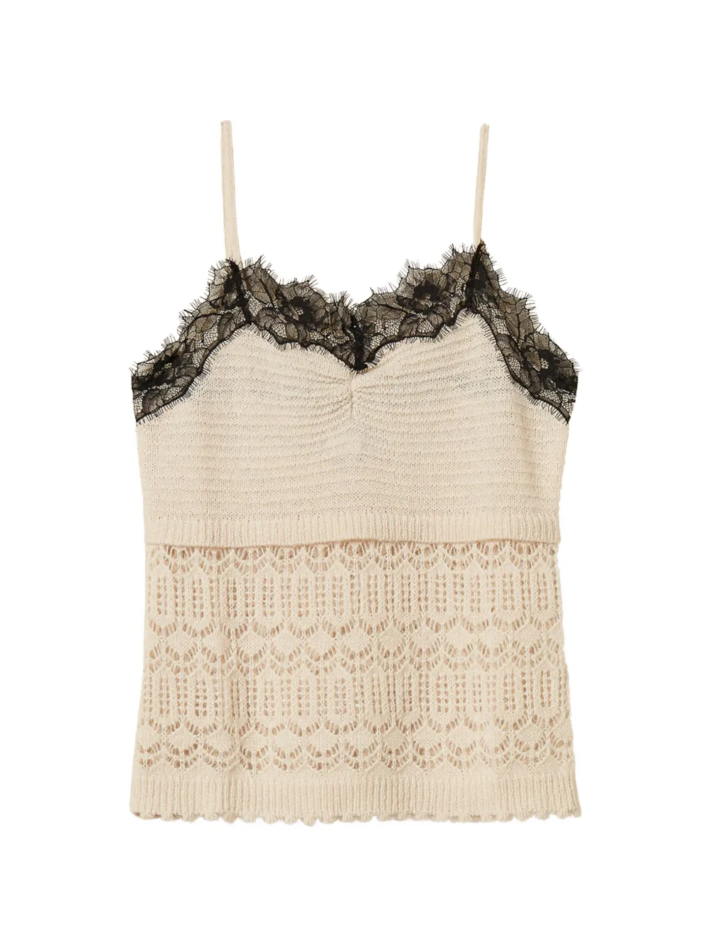 TWINSET recycled yarn knit top with lace - Nude