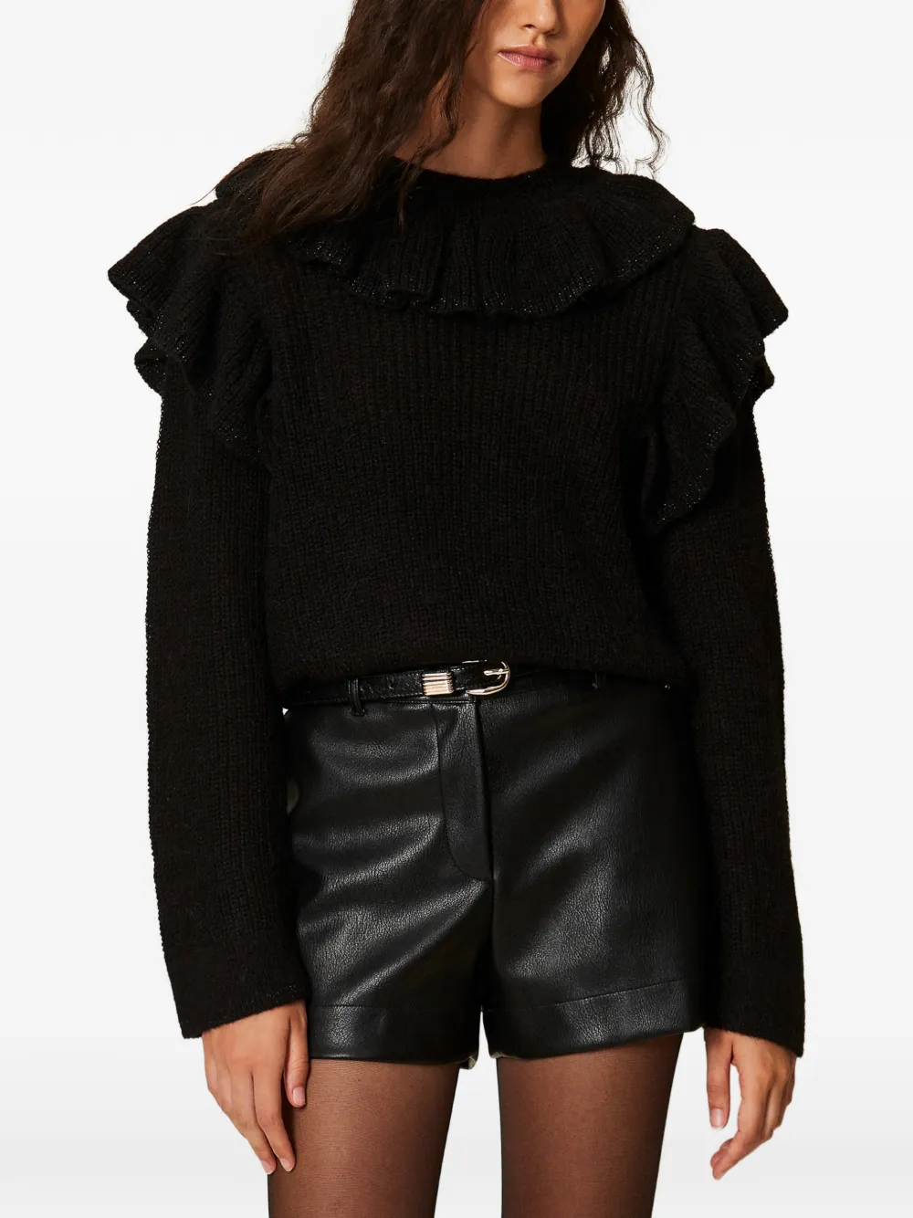 TWINSET Trui met lurex garen en ruches Zwart