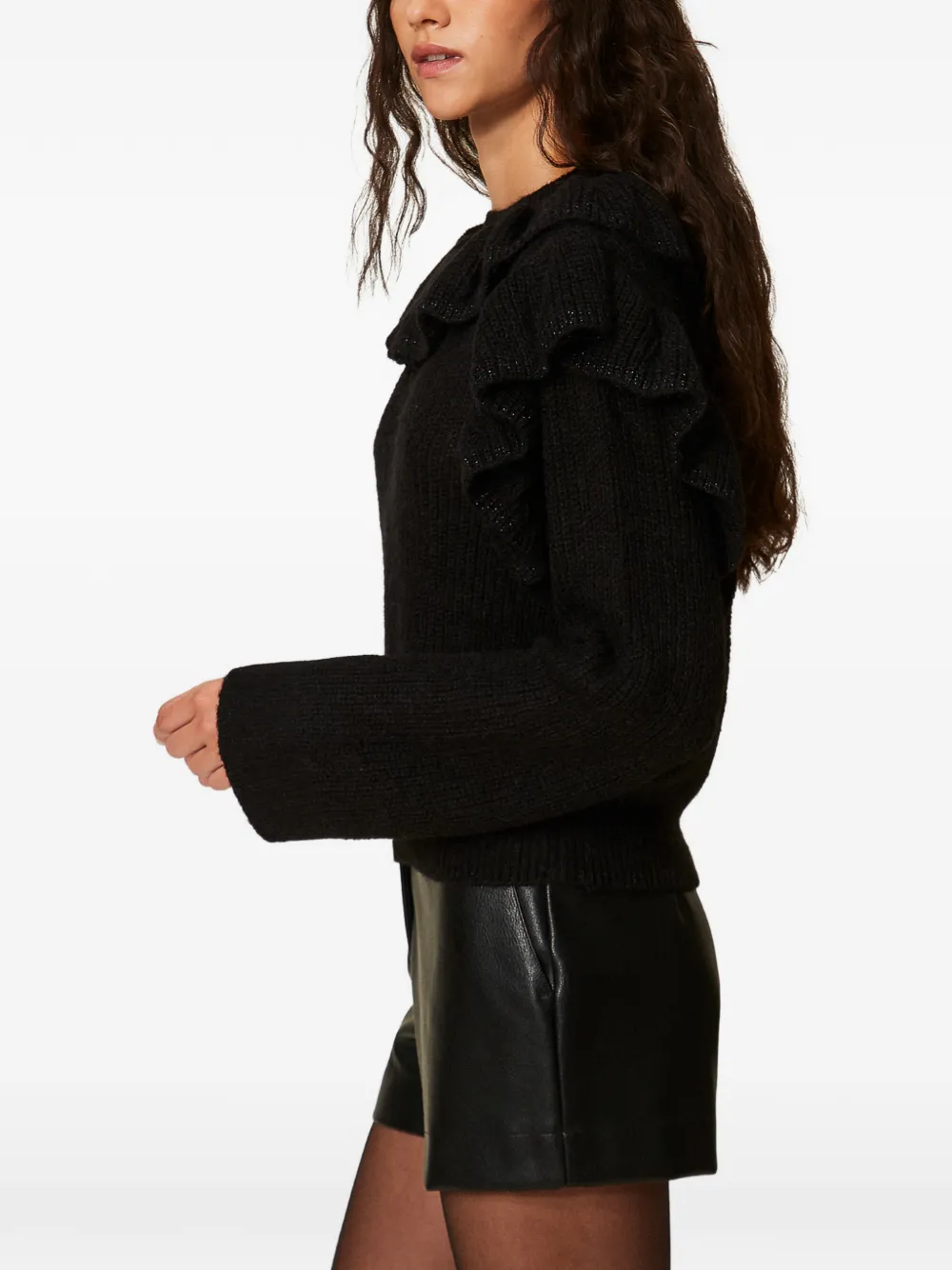 TWINSET Trui met lurex garen en ruches Zwart
