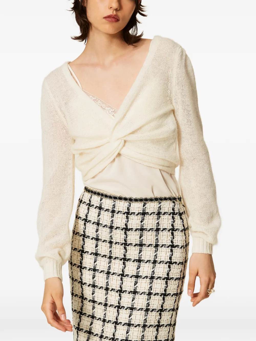 TWINSET Trui met V-hals en gedraaide voorkant Beige