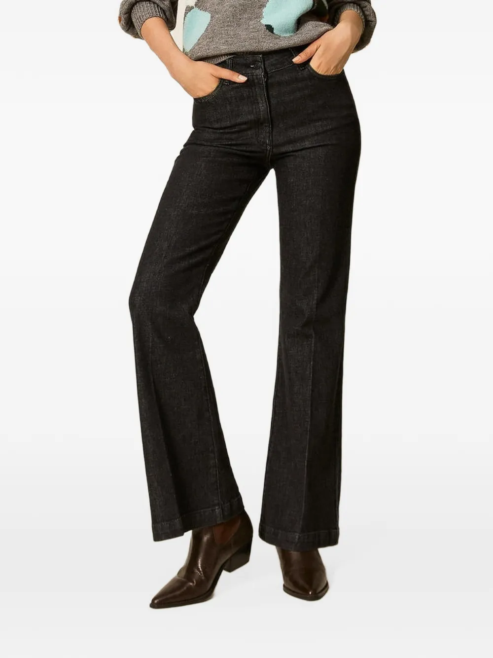 TWINSET Jeans svasati con cinque tasche - Nero