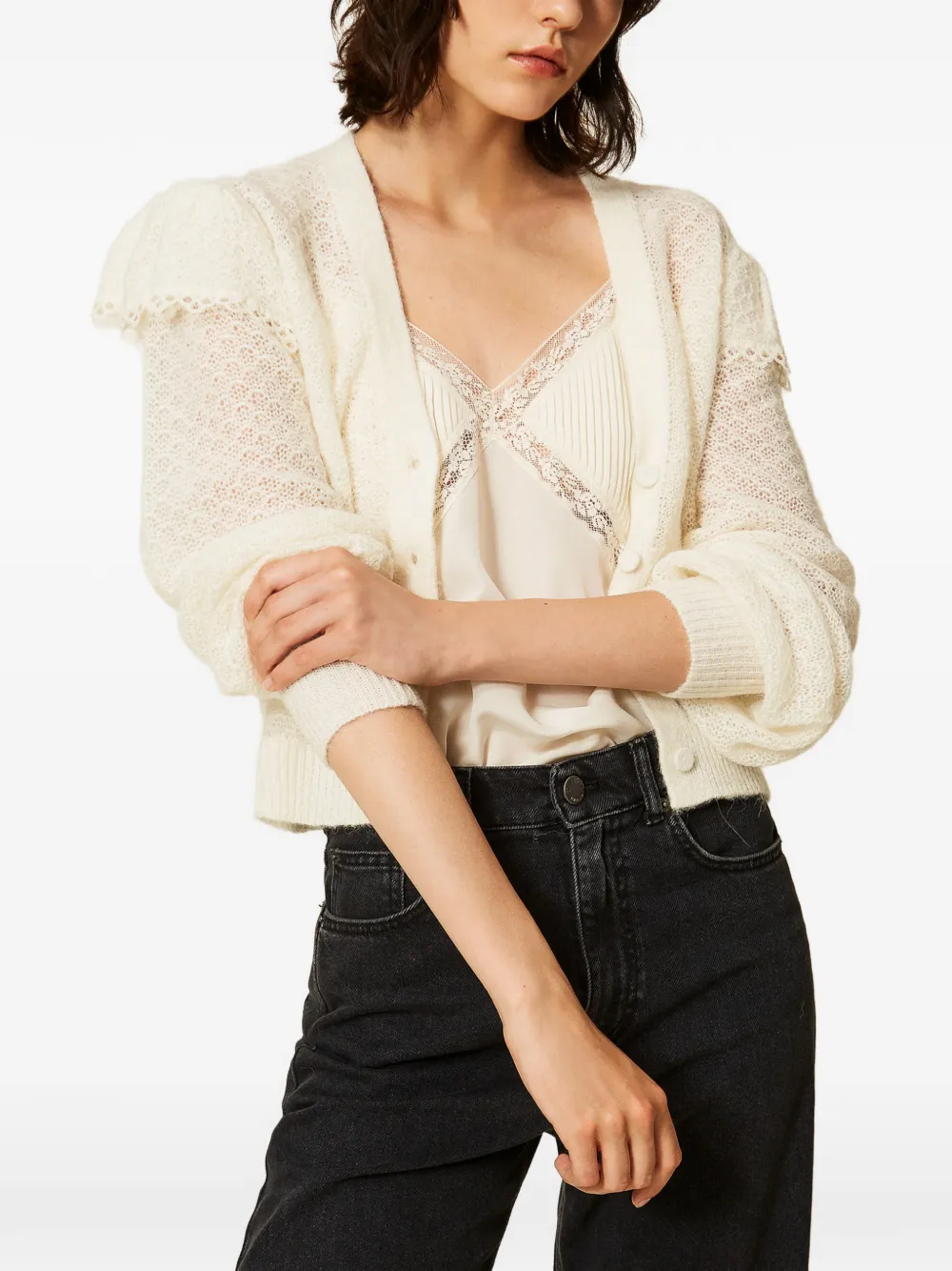 TWINSET Gebreid vest met flounces Beige