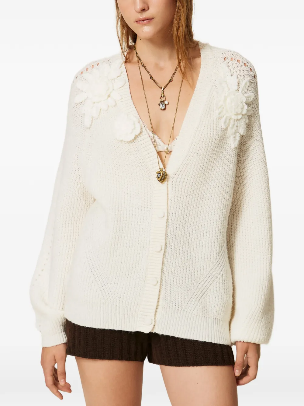 TWINSET Vest met gehaakte bloemen Beige