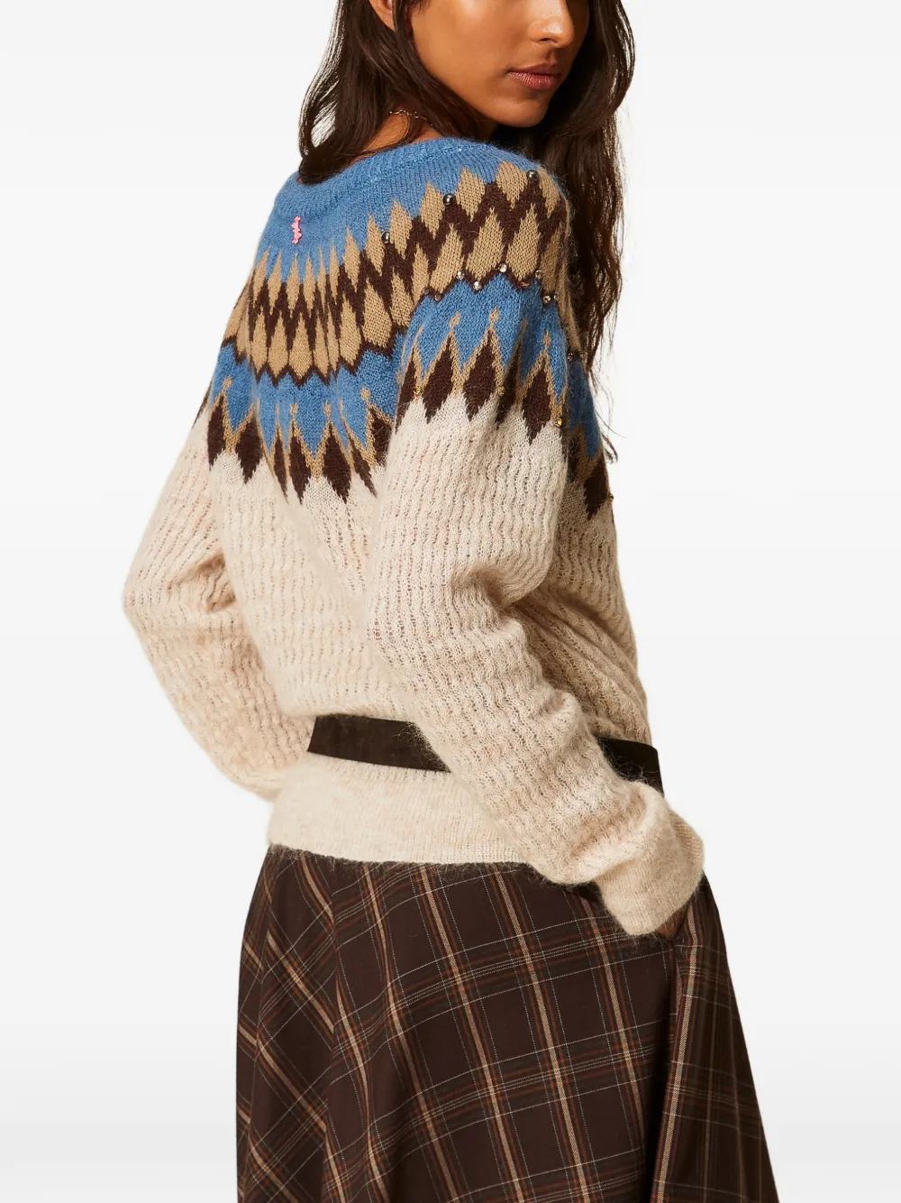TWINSET Gebreide trui verfraaid met kristallen en jacquard Beige
