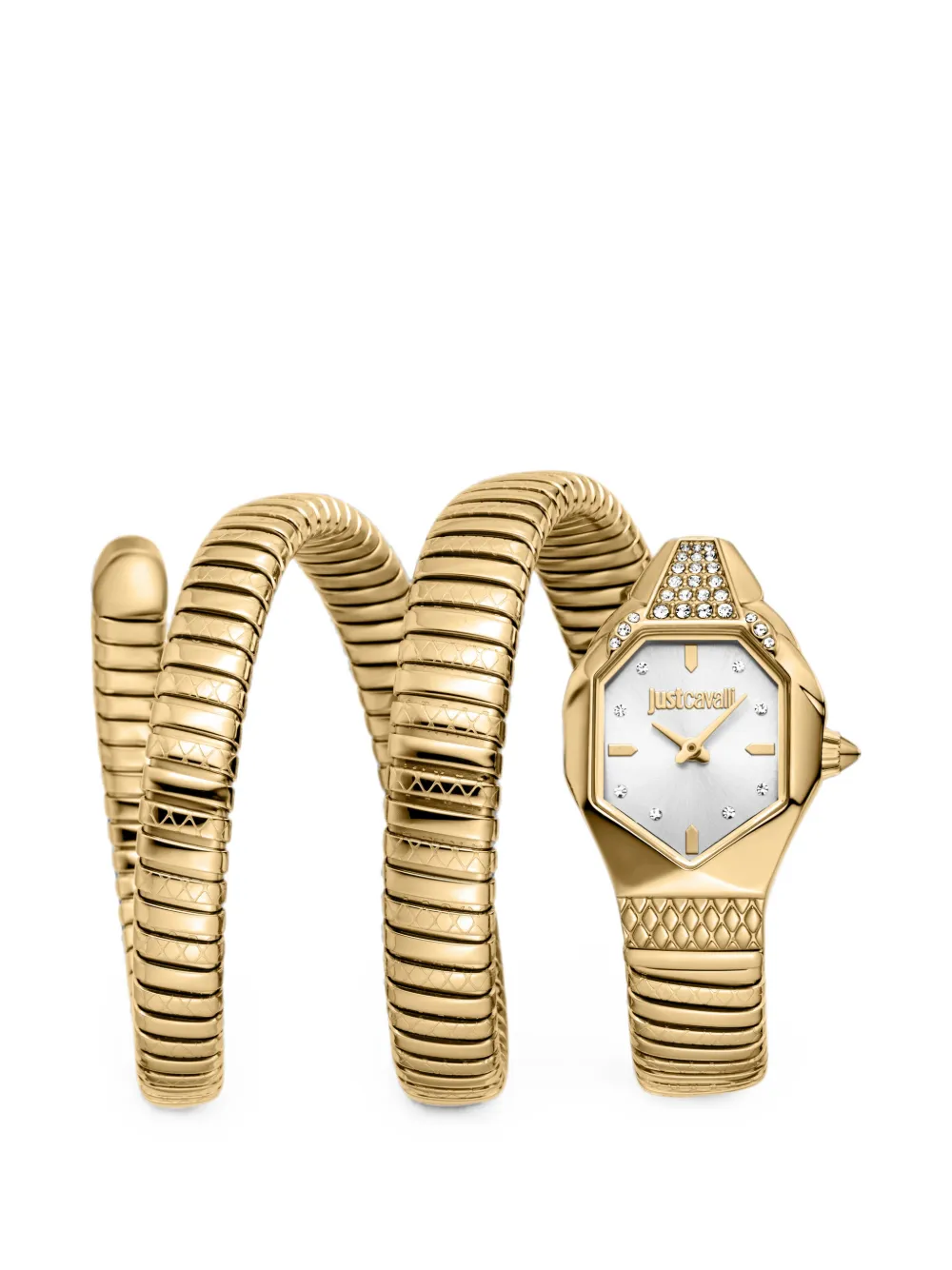 Just Cavalli Snake Armbanduhr mit Kristallen 22mm - Silber