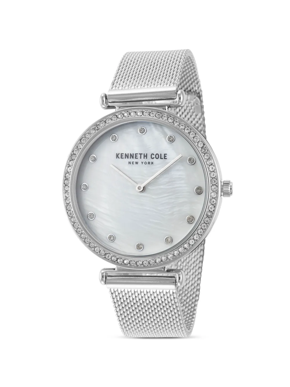 KENNETH COLE Crystal Bezel Armbanduhr mit Mesh-Riemen 36mm - Weiß
