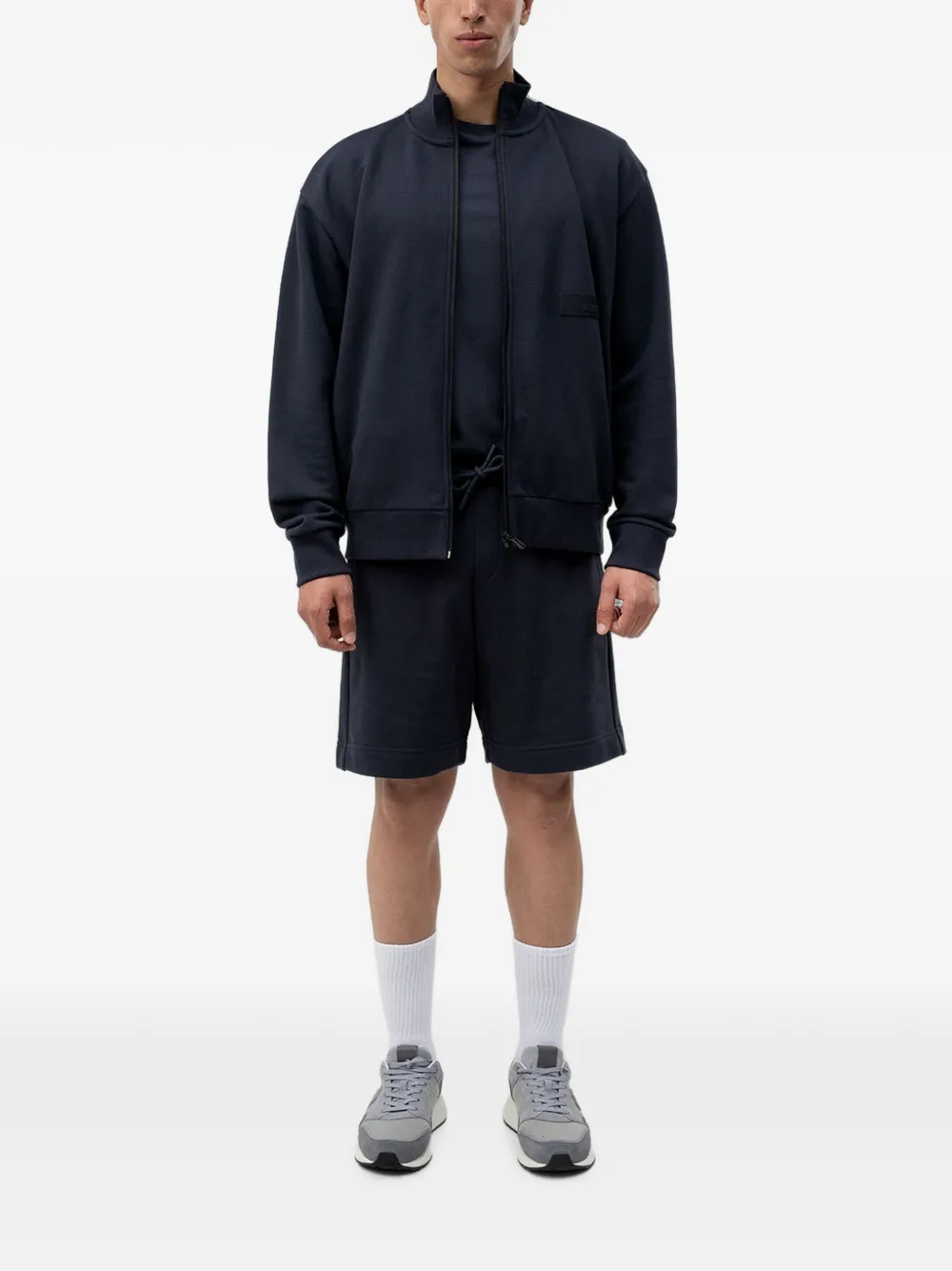 BOSS Sweater met logopatch en rits Blauw