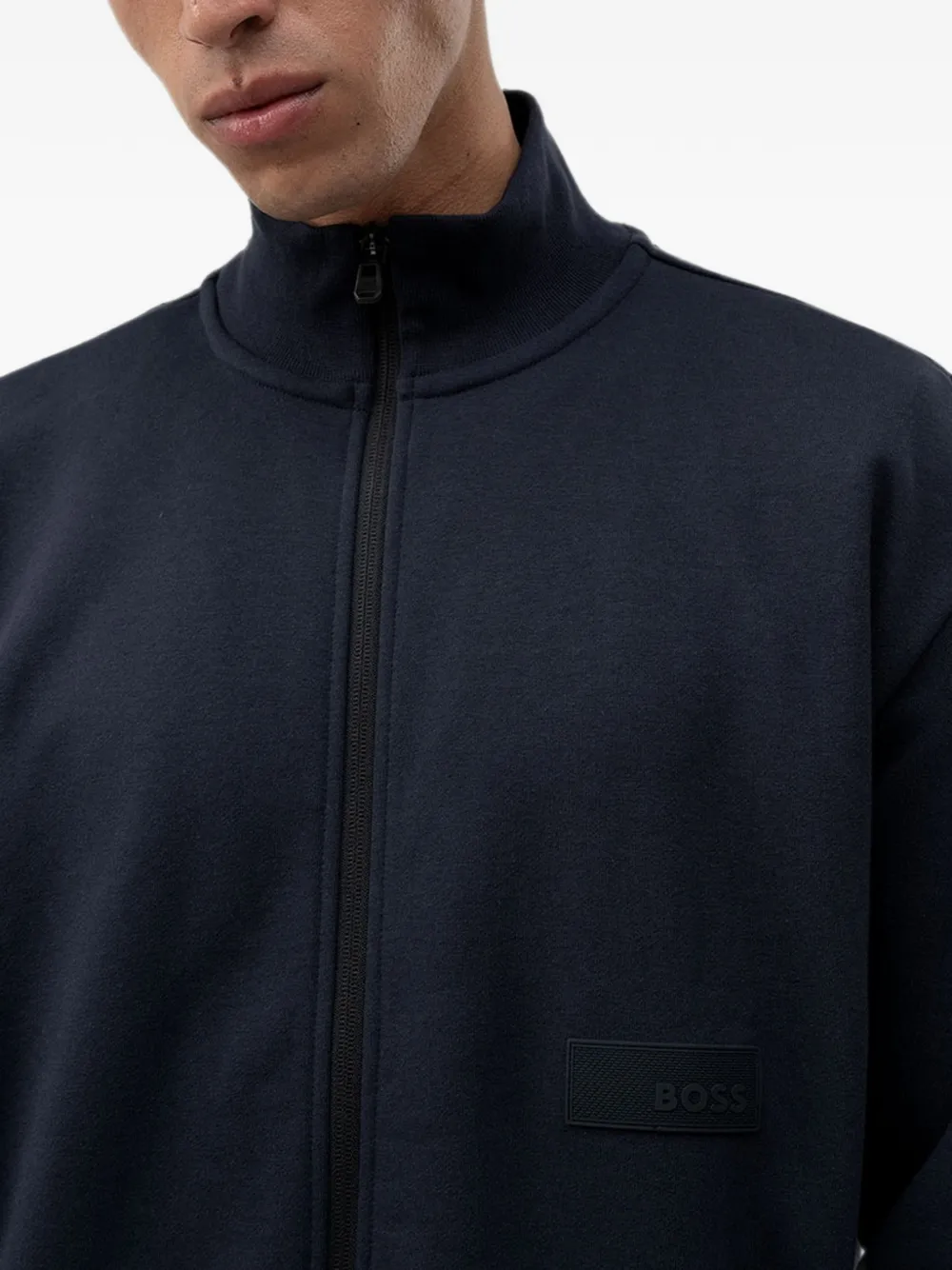 BOSS Sweater met logopatch en rits Blauw