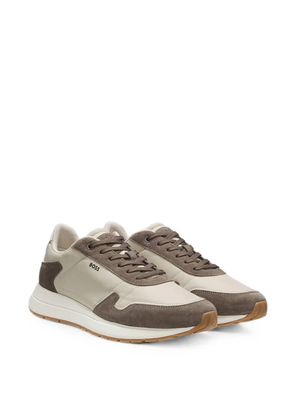 BOSS Vinston Runn lace-up sneakers in lightweight fabric with suede trims Beige