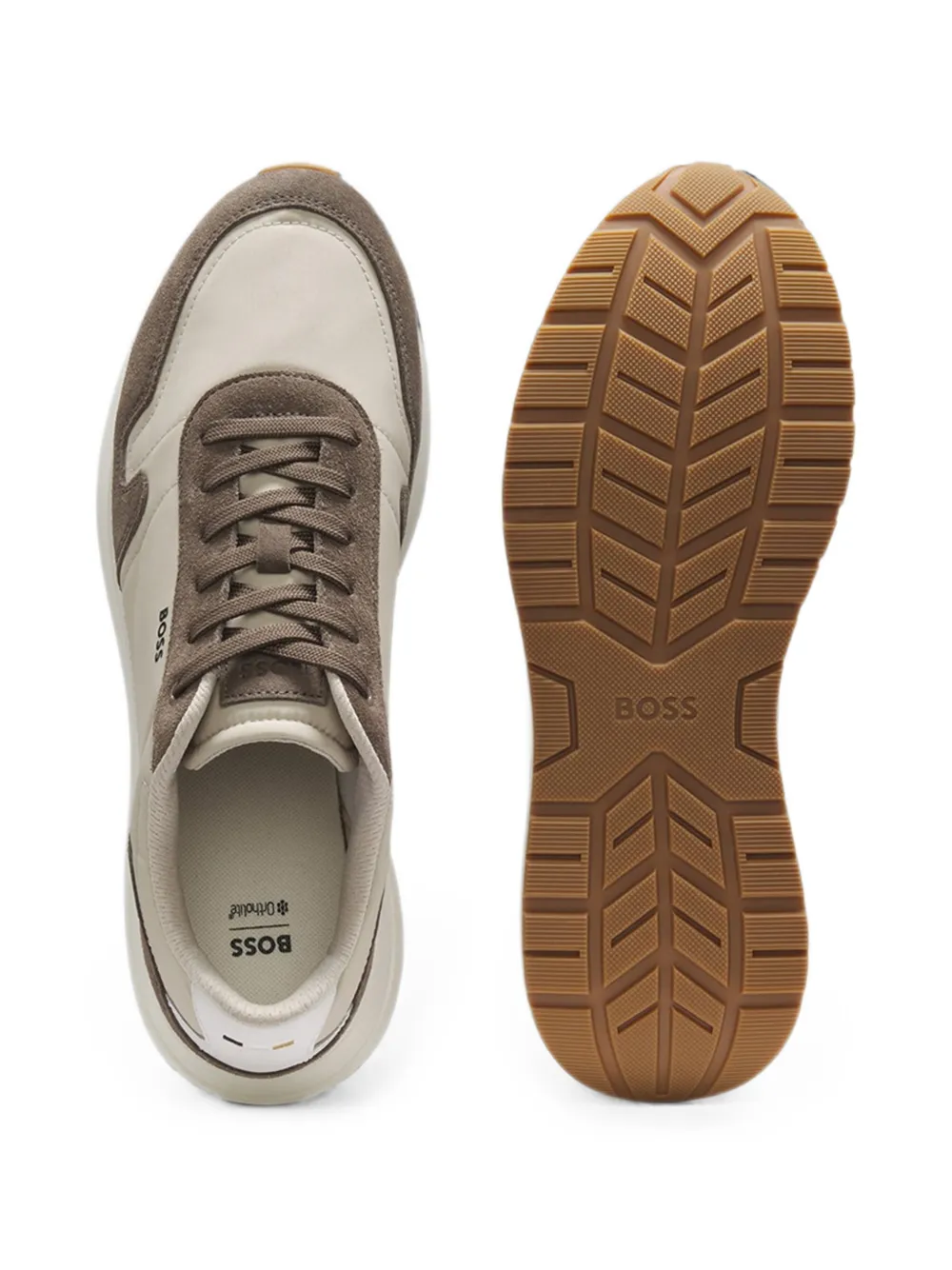BOSS Vinston Runn lace-up sneakers in lightweight fabric with suede trims Beige