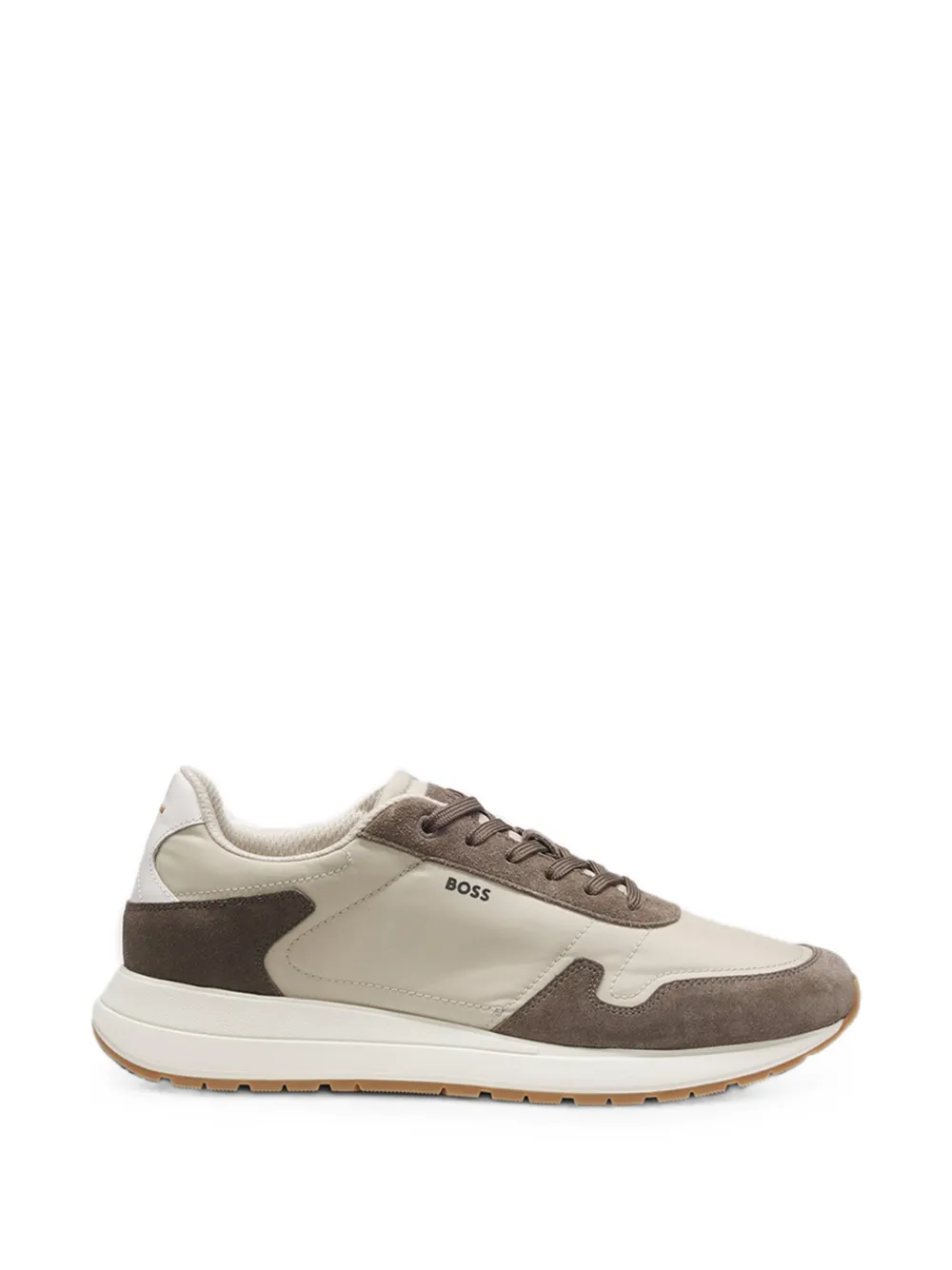 BOSS Vinston Runn lace-up sneakers in lightweight fabric with suede trims - Toni neutri