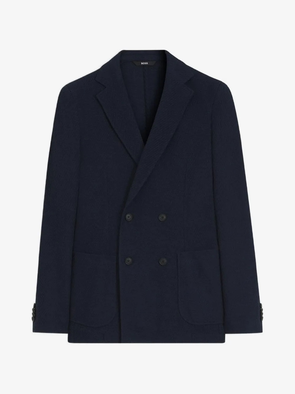BOSS Hanry double-breasted slim-fit blazer in patterned cotton | Blue | Image 1