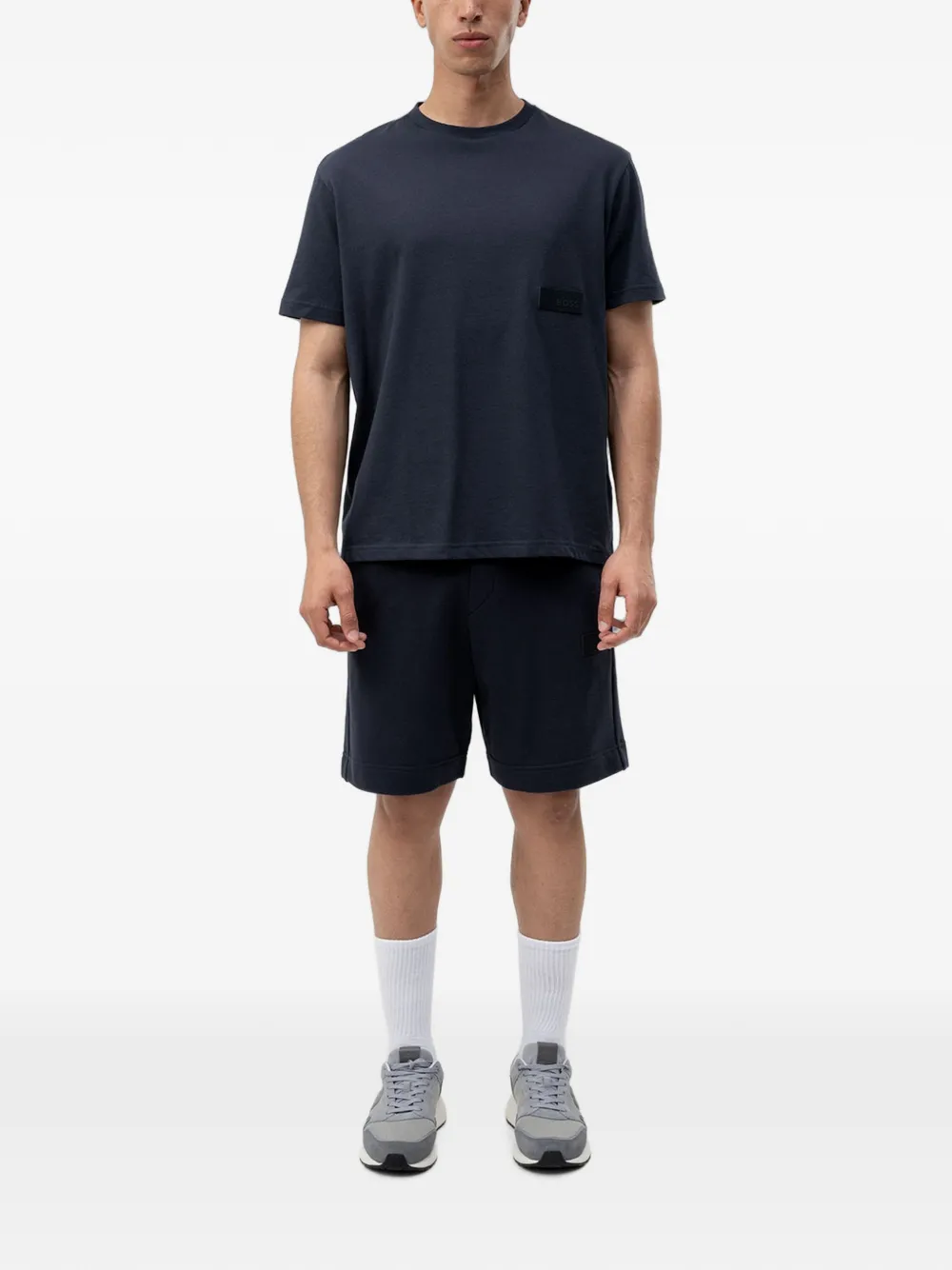 BOSS logo-patch drawstring-waist shorts Blauw