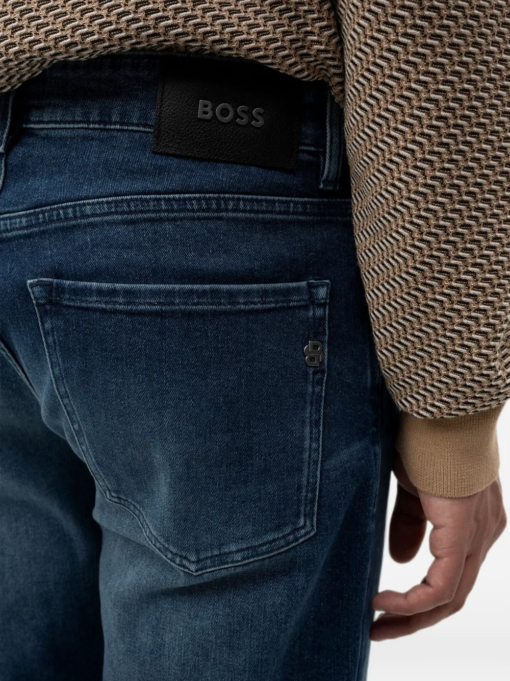 BOSS Maine regular-fit jeans van donkerblauwe stretch katoen