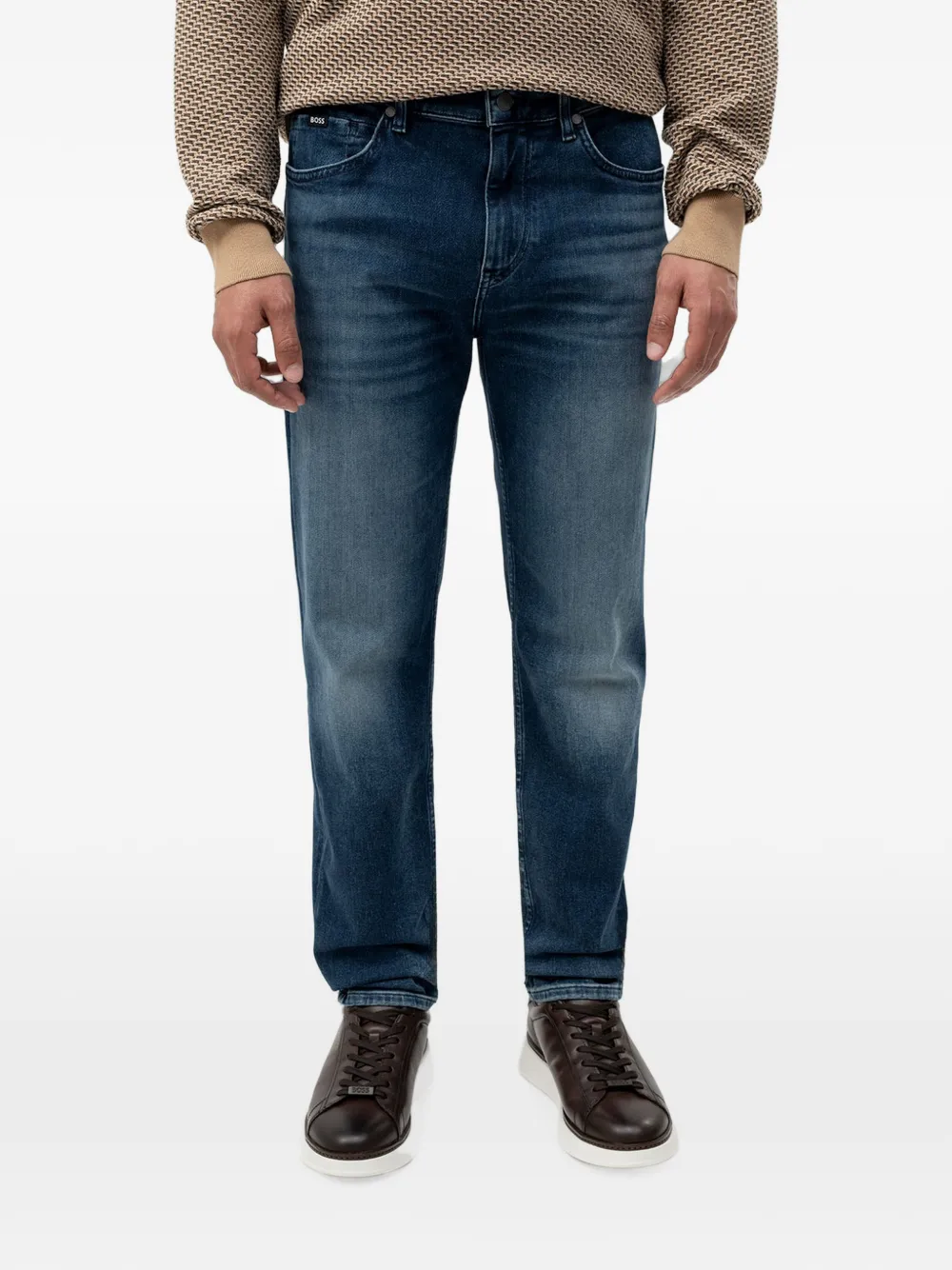 BOSS Maine regular-fit jeans van donkerblauwe stretch katoen