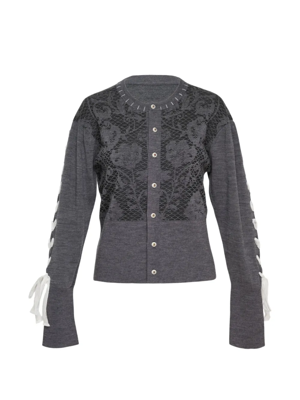 Renli Su lace-panel lace-up cardigan - Grau