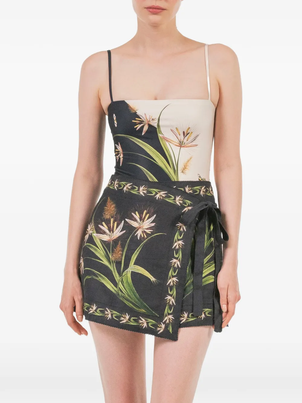 Agua By Agua Bendita Luna Azucar Floral-print Mini Skirt in Black, view 5