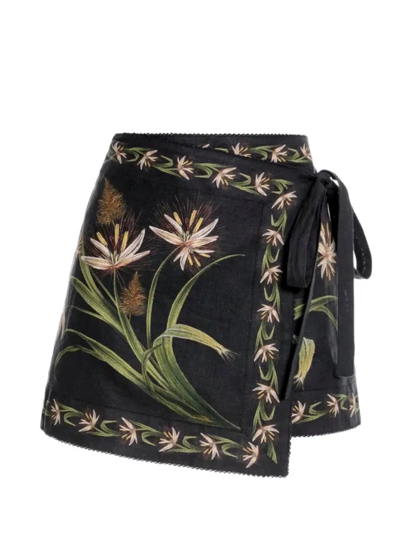 Agua by Agua Bendita Luna Azucar Floral-print Mini Skirt in Black