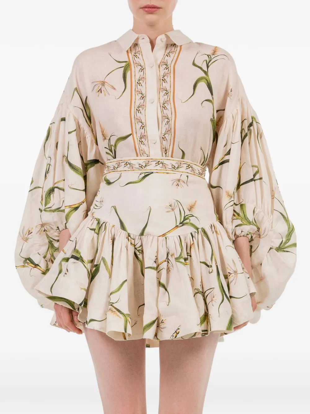Agua By Agua Bendita Agar Azucar Floral-print Puff-sleeve Shirt in White, view 5