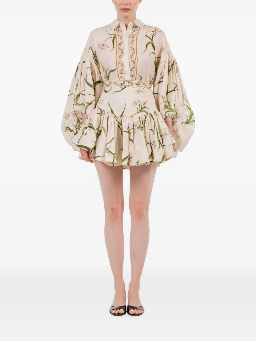 Agua By Agua Bendita Agar Azucar Floral-print Puff-sleeve Shirt in White, view 2