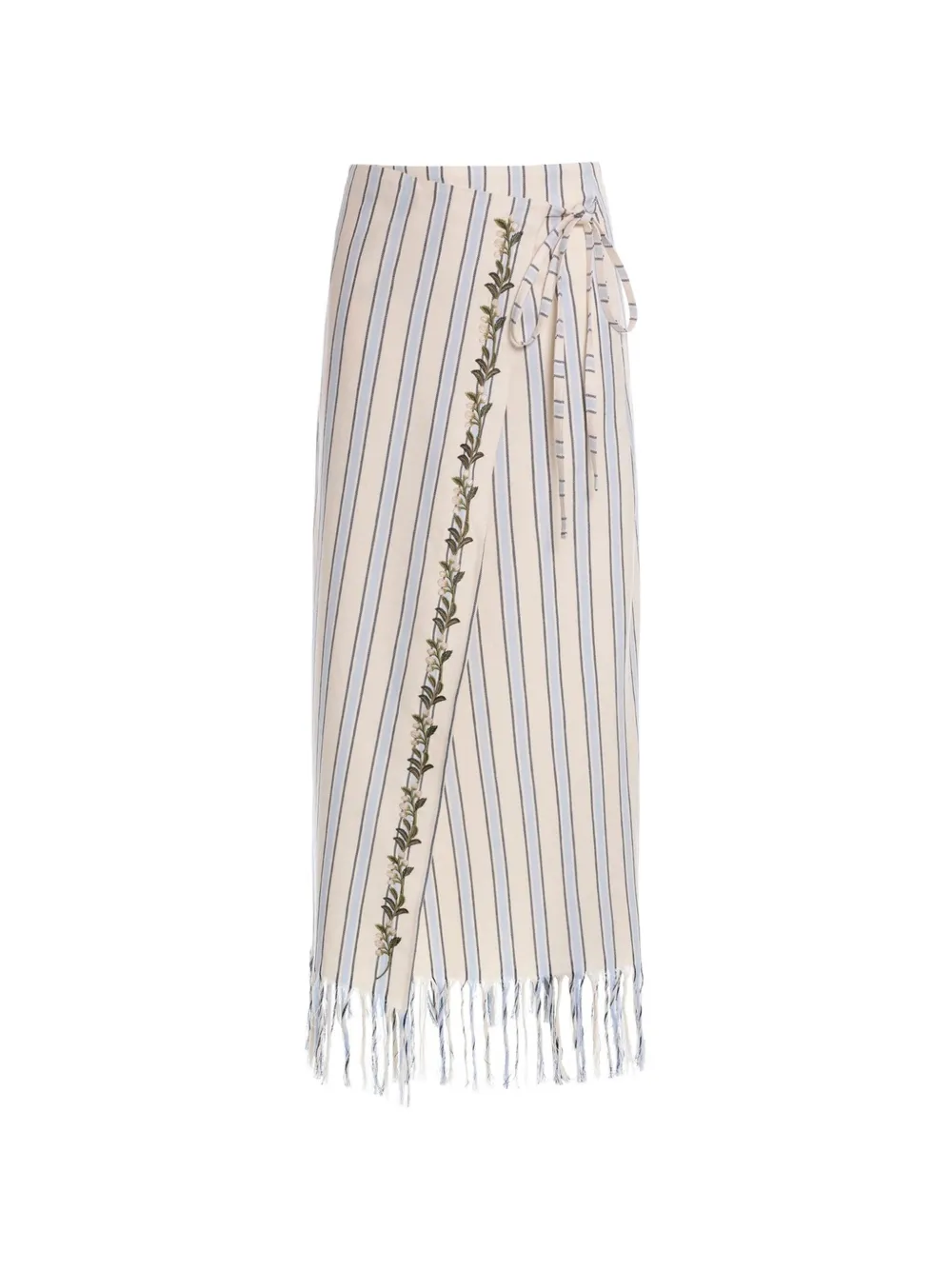 Agua By Agua Bendita Maria Valle floral-embroidered striped pareo maxi skirt - Nude