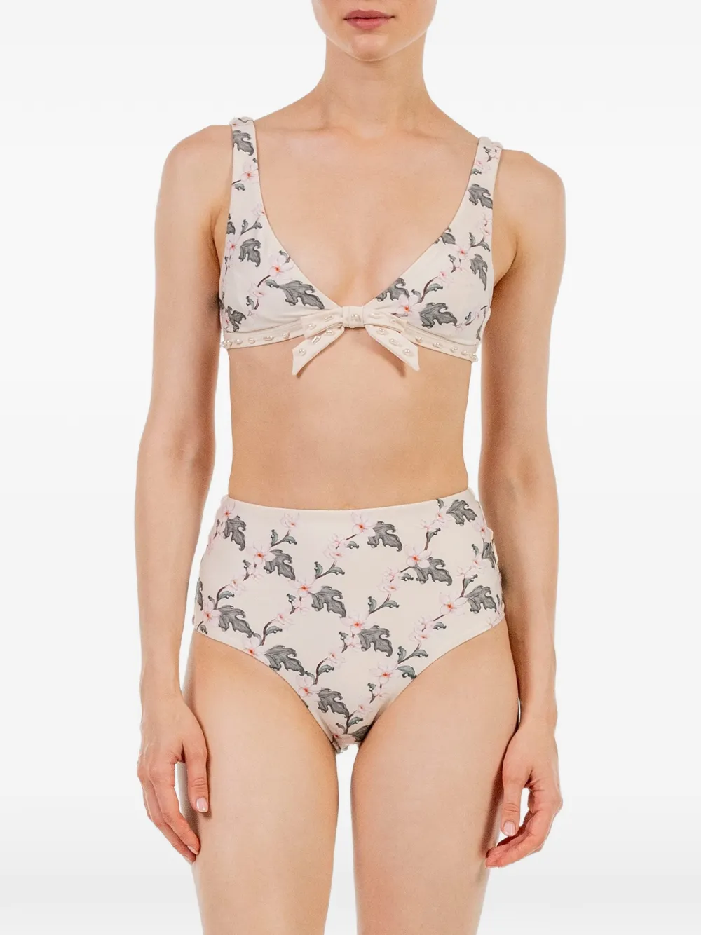 Agua By Agua Bendita Maria high waist bikinislip met bloemenprint Beige