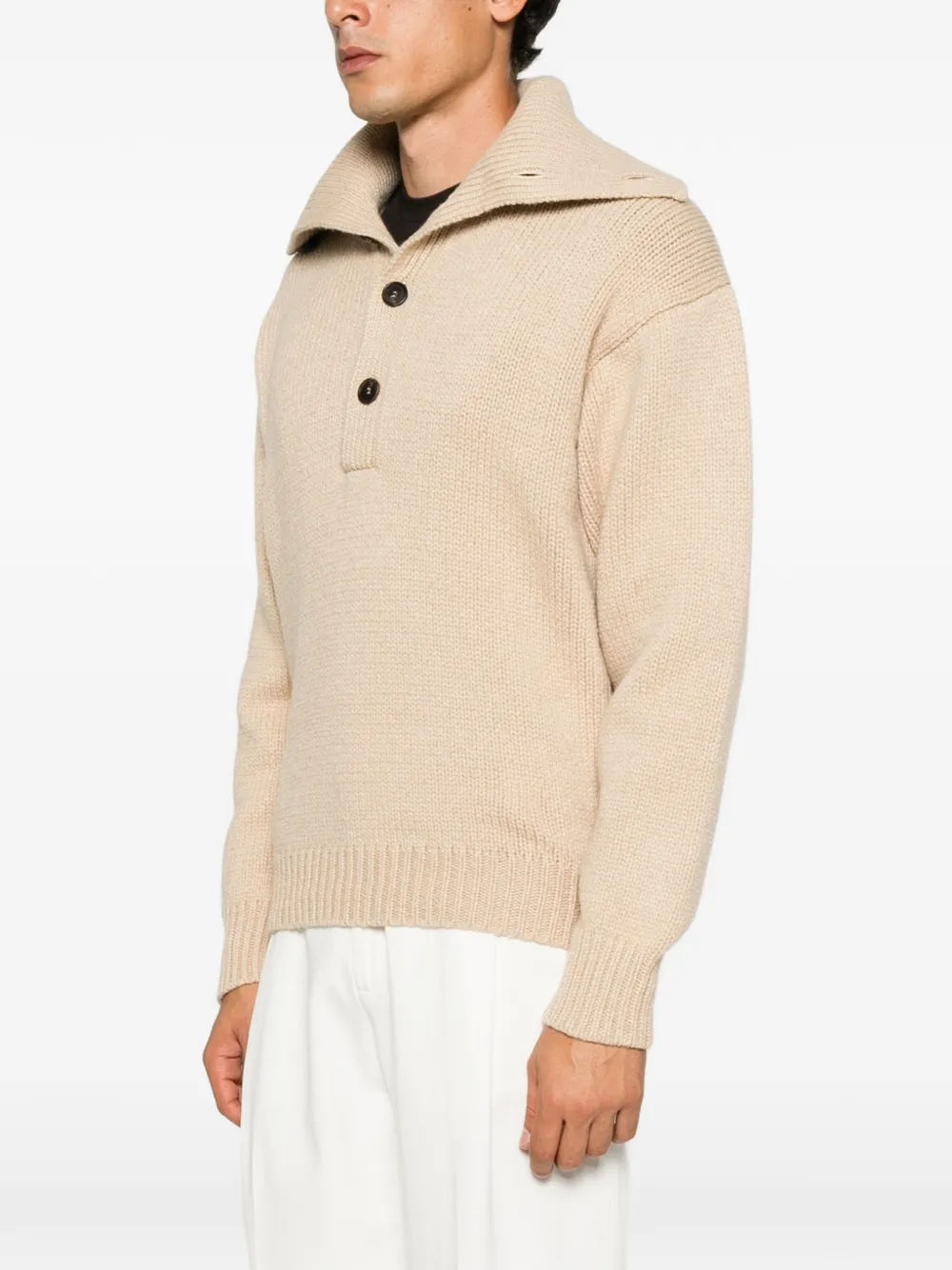 Malo Ribgebreide trui met knoopsluiting Beige