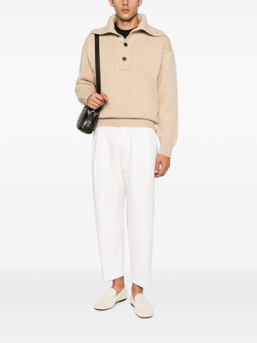 Malo Ribgebreide trui met knoopsluiting Beige