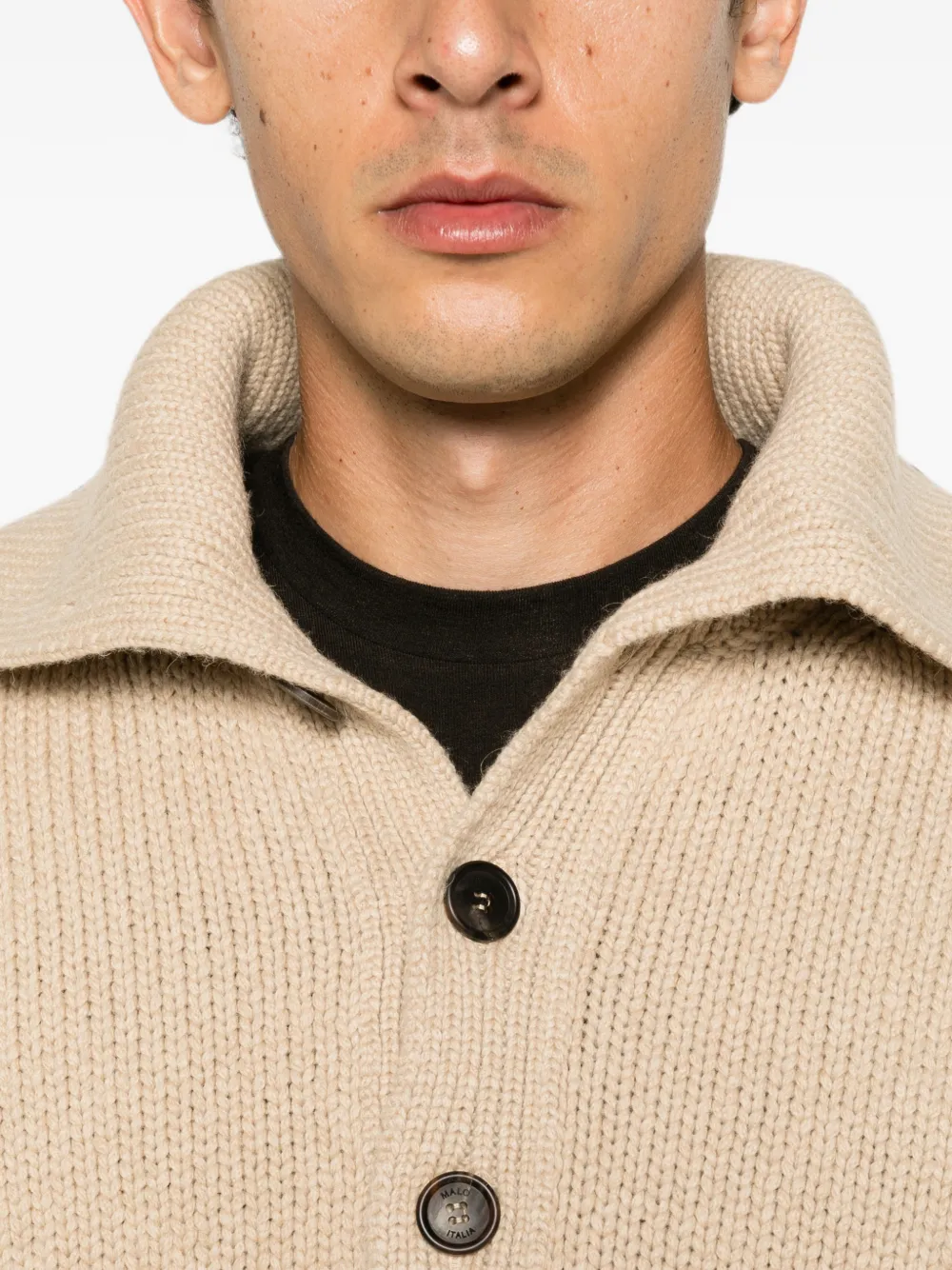 Malo Ribgebreide trui met knoopsluiting Beige