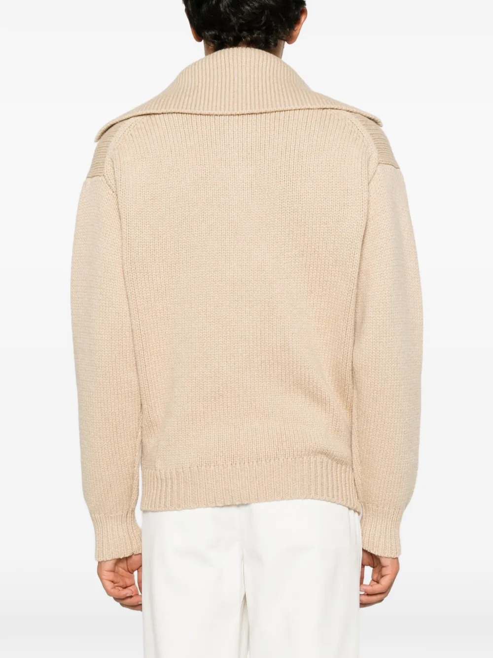Malo Ribgebreide trui met knoopsluiting Beige