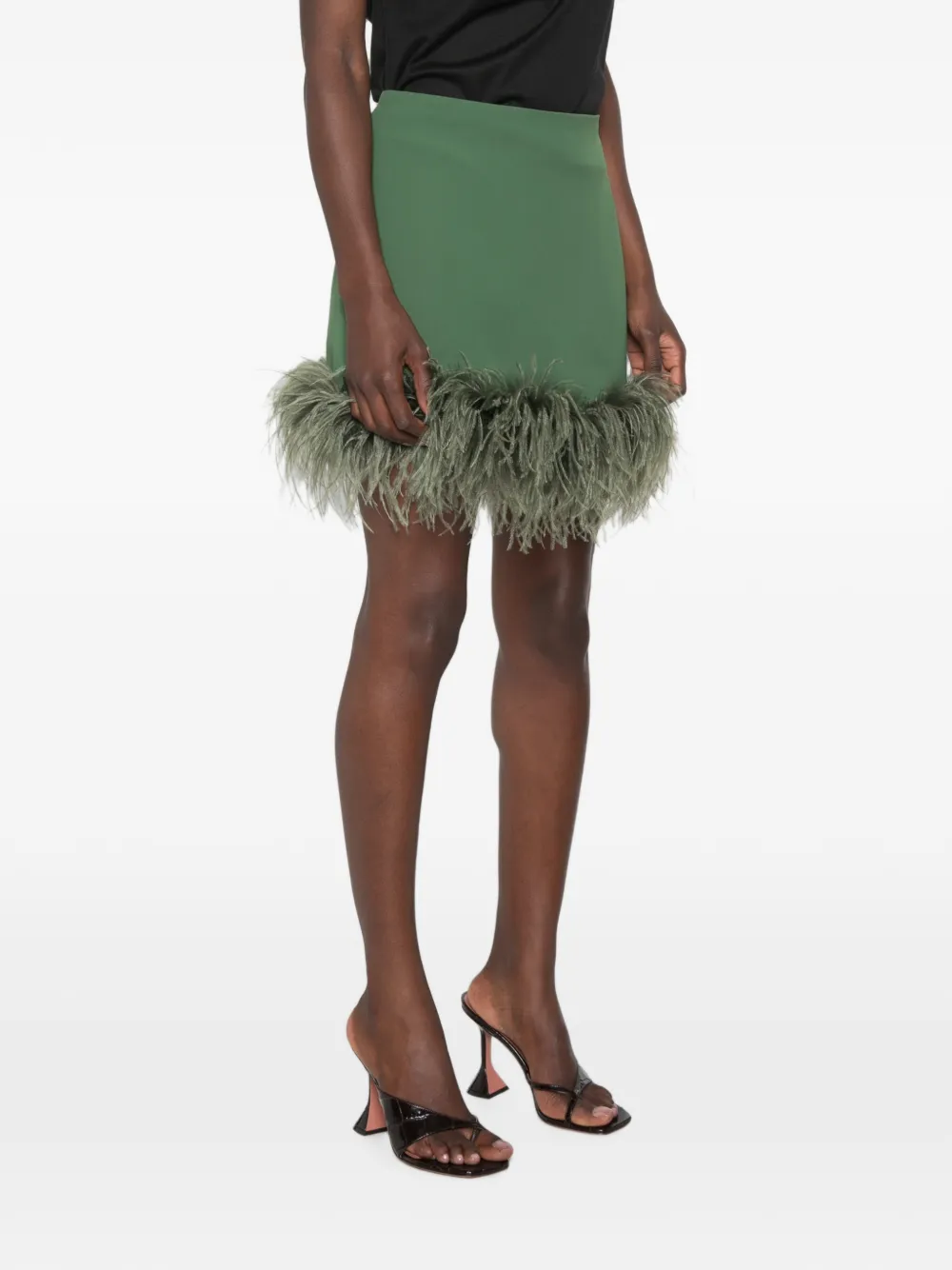 P.A.R.O.S.H. Mini-rok met veren afwerking Groen