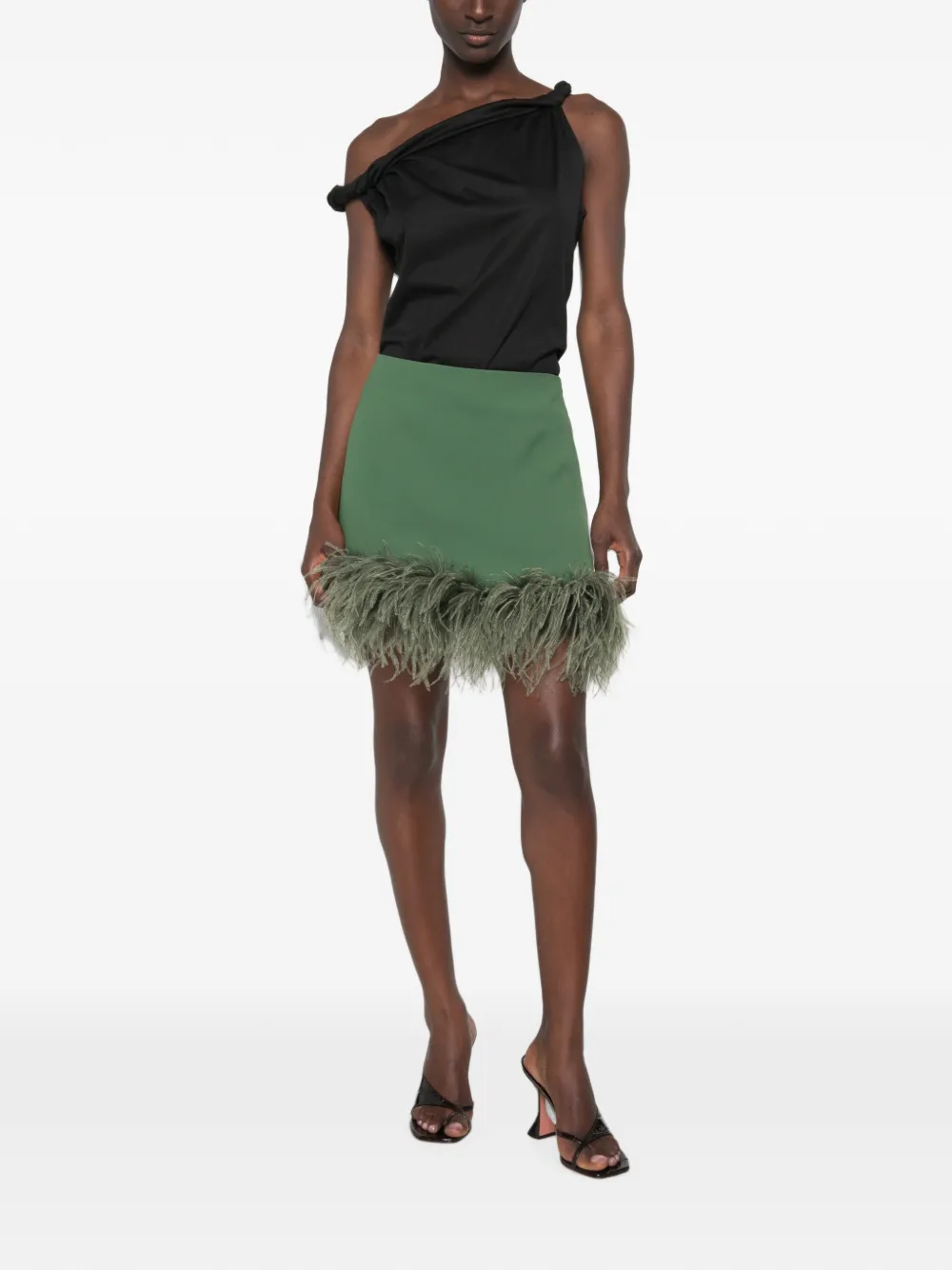 P.A.R.O.S.H. Mini-rok met veren afwerking Groen