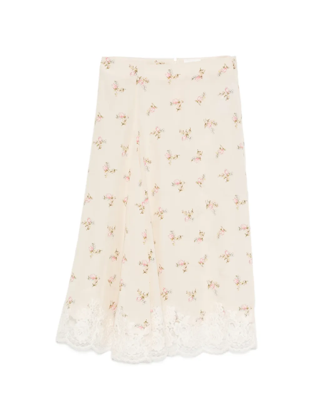 P.A.R.O.S.H. Spano floral-print lace-trim midi skirt - Nude
