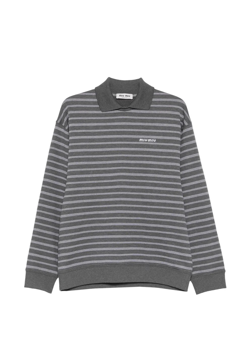 Miu Miu horizontal-stripe polo-collar sweater - Grigio
