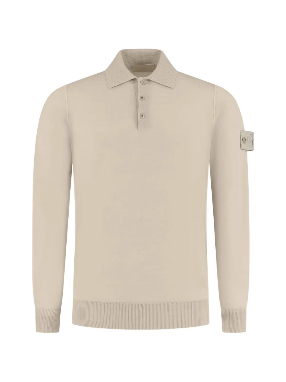 Stone Island 로고 패치 긴소매 폴로 셔츠 | 뉴트럴 | Image 1