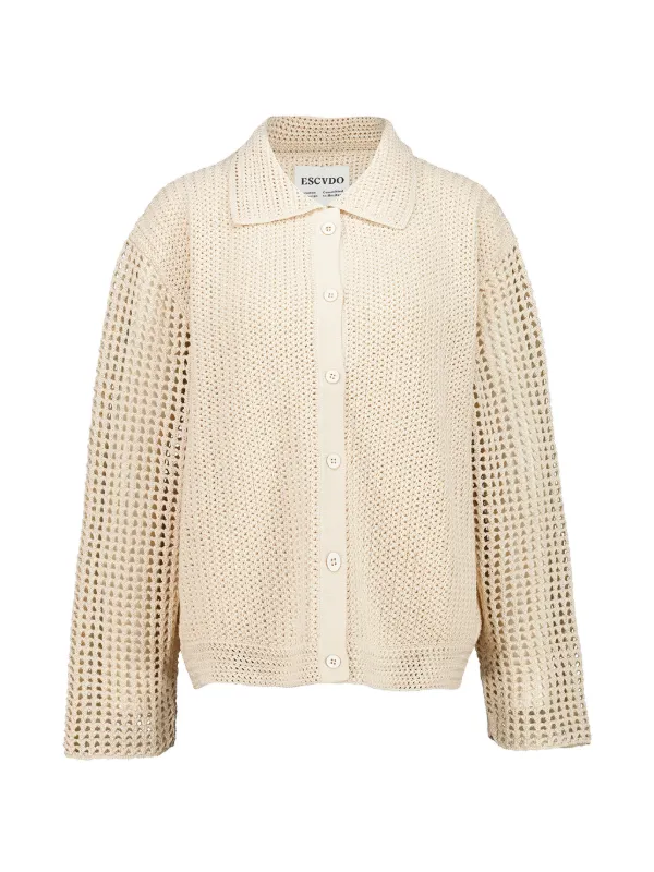 Escvdo Solar Hand-knitted Cotton Shirt in Neutrals