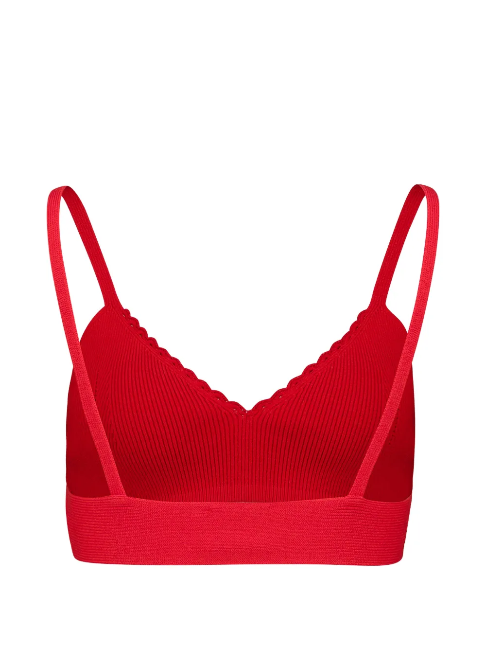 Escvdo Apple Ribbed V-neck Top in Red, view 2
