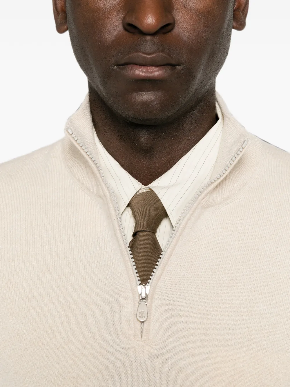 Brunello Cucinelli Gebreide trui met kwartrits Beige