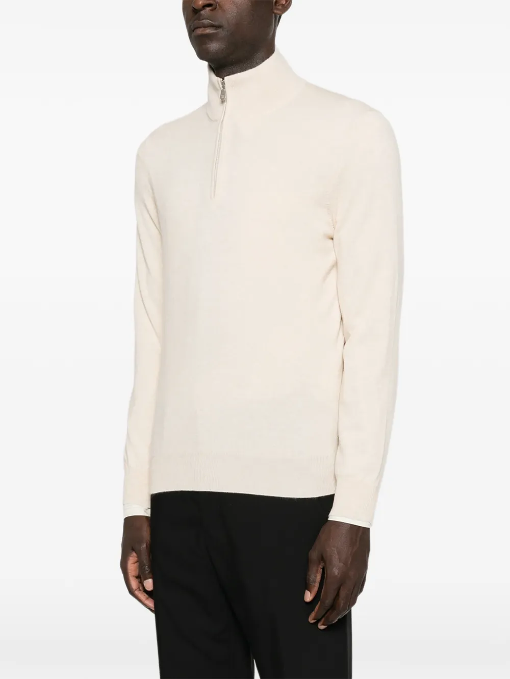 Brunello Cucinelli Gebreide trui met kwartrits Beige