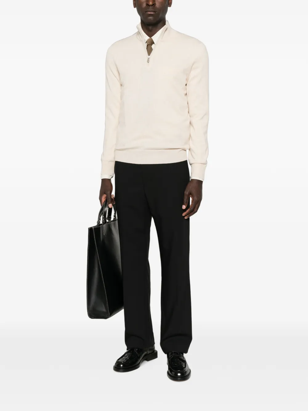 Brunello Cucinelli Gebreide trui met kwartrits Beige