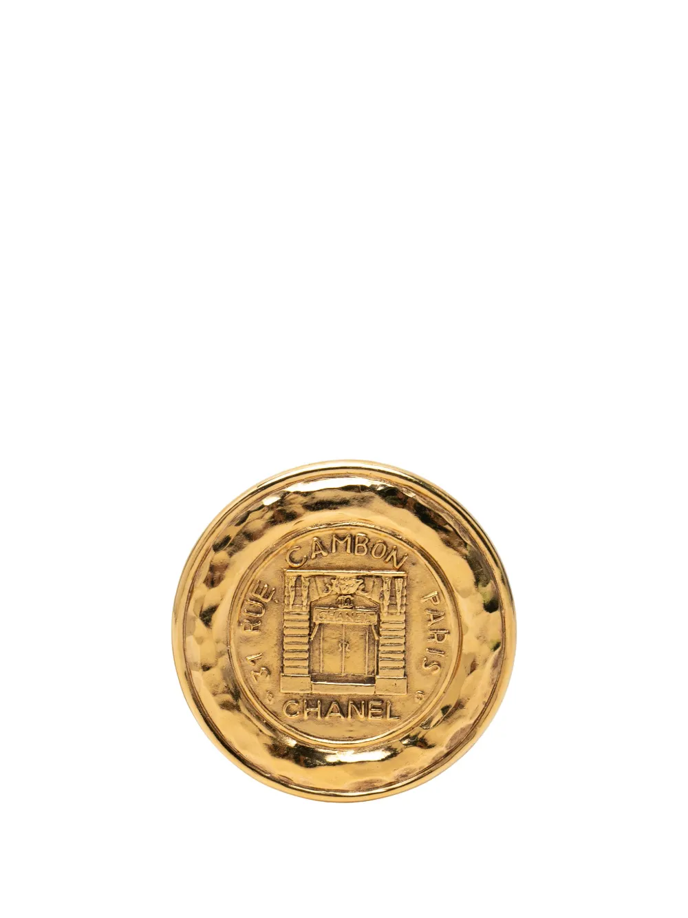 CHANEL Pre-Owned 1970-1980 Gold Plated Rue Cambon Medallion Brooch costume brooch