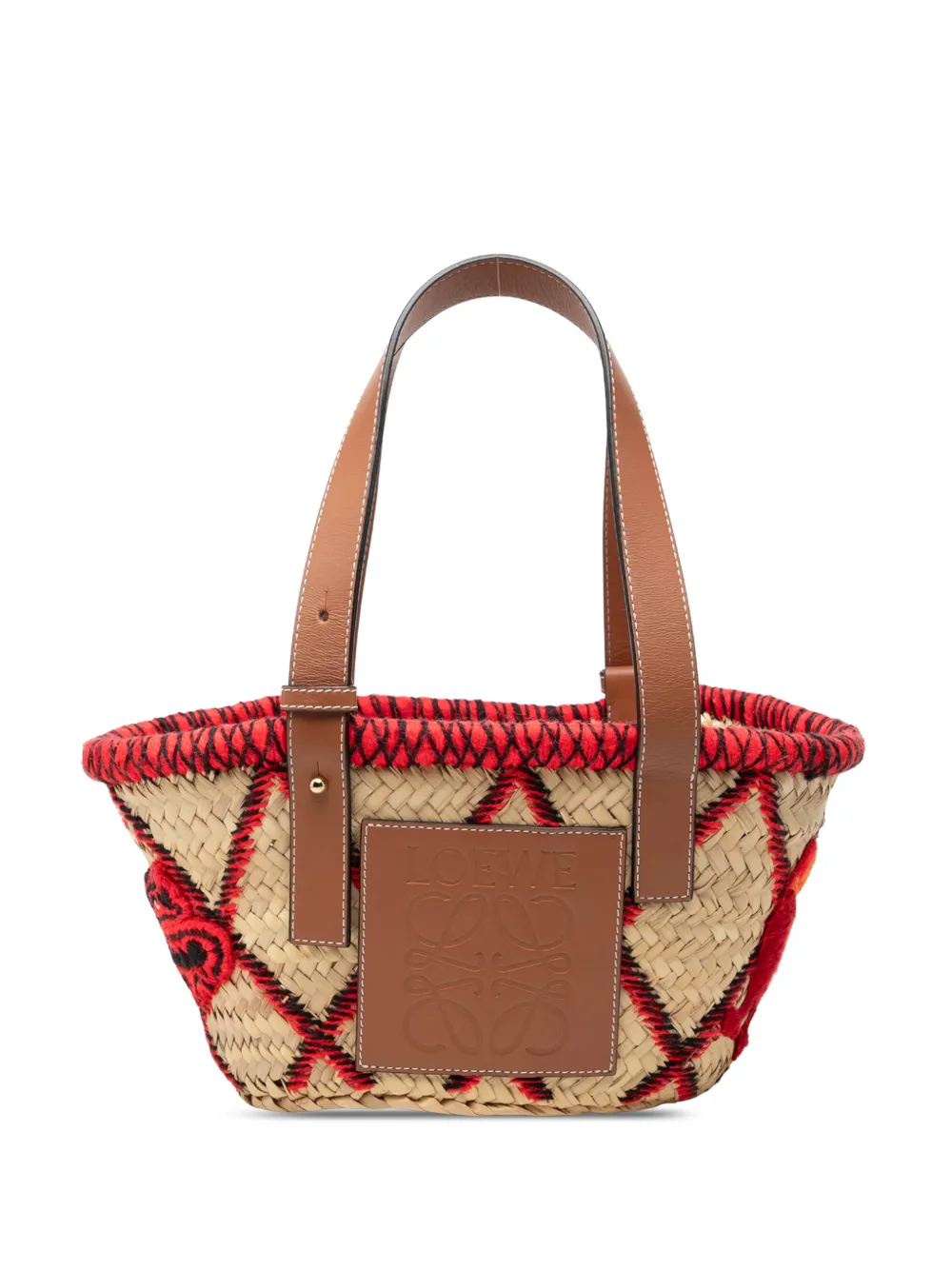 Loewe Pre-Owned 2019 kleine Tote Bag mit Tierstickerei aus Raffiabast - Nude
