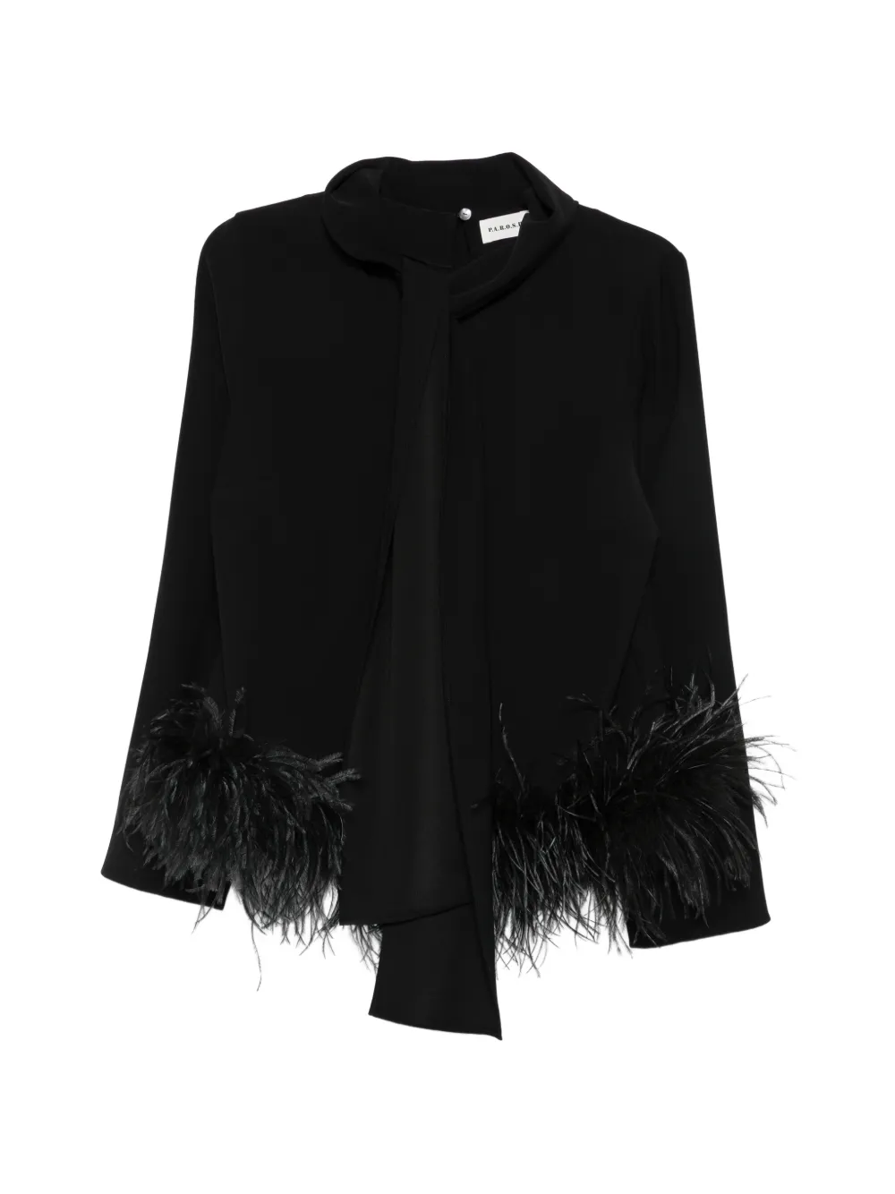 P.A.R.O.S.H. feather-trim pussy-bow blouse - Nero