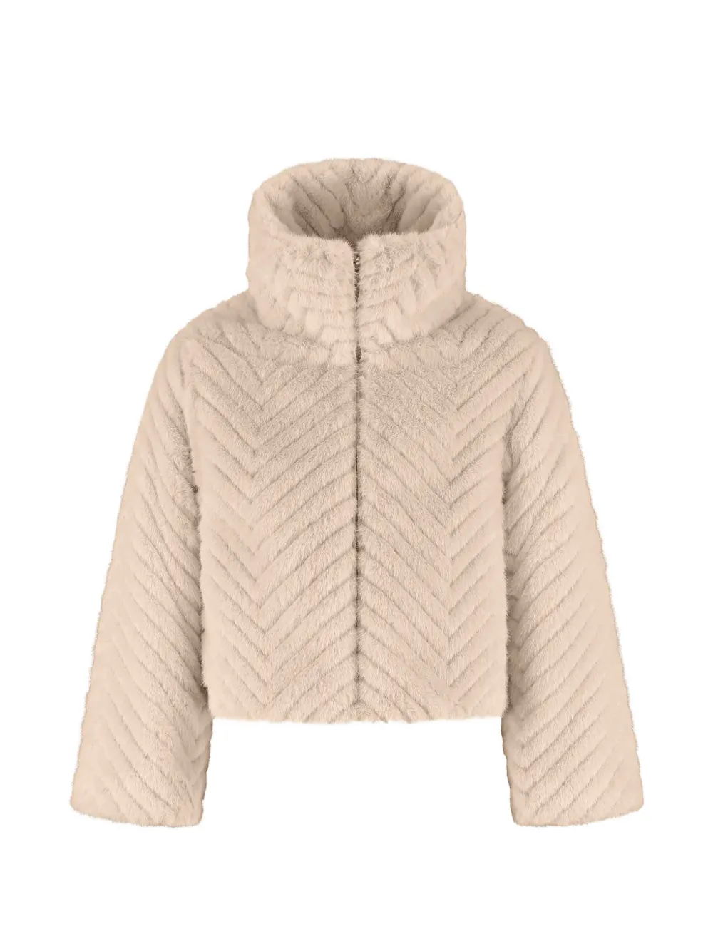 Moncler Enfant Elra jack van imitatiebont met chevron-streep Beige