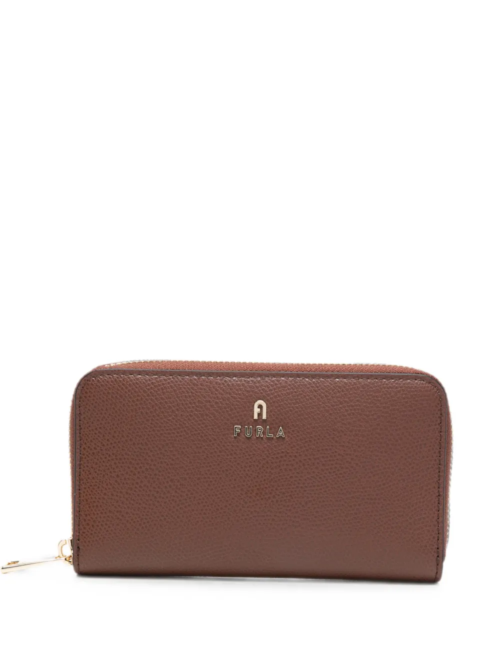 Furla logo-plaque grained leather wallet - Braun